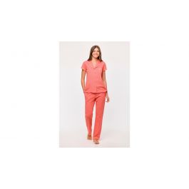 Pyjamas pour femmes Pantalon long boutonné Woody - Rouge corail