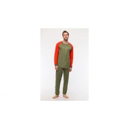 Pyjama homme manches rouges Woody - Vert kaki