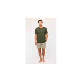 Pyjama Hommes Woody Stripes Short TS Print Back - Dark Green