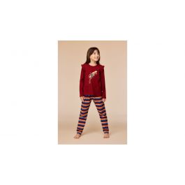 Pyjama fille Woody Pony Multistripe - Rouge foncé