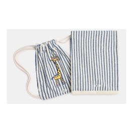 Serviette Woody rayée avec sac Girafe - Bleu foncé
