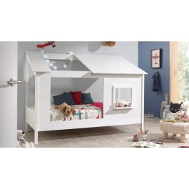 Vipack Lit Maison avec fenêtre à carreaux