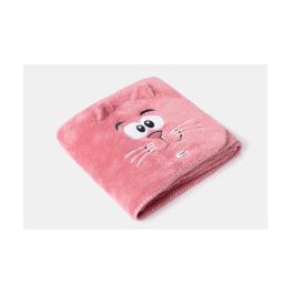 Chat en bois à carreaux - Rose