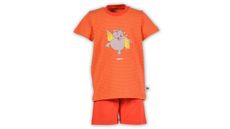 Unisex Pyjama, Rood-Oranje Gestreept, Nijlpaard