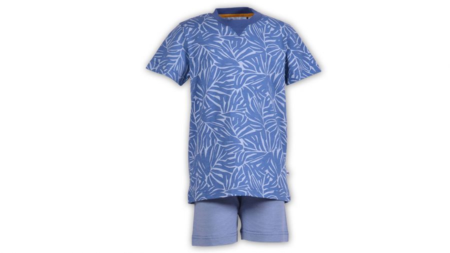 Pyjama Garçon-Homme, Surimpression Motif de Feuille Bleu