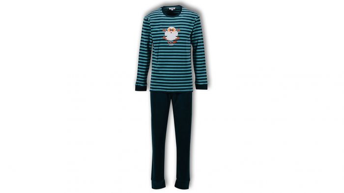 Woody Mannen Pyjama Petrol Gestreept
