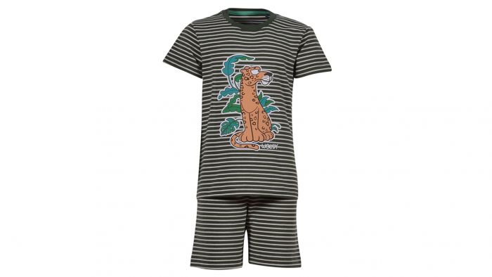 Woody Jongens Pyjama Donkergroen-Gebroken Wit Gestreept