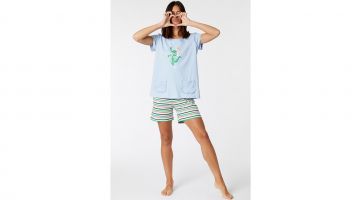 Woody Dames Pyjama Lichtblauw Korte Short